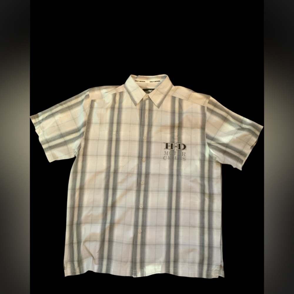 Harley-Davidson Checkered Shirt in Black and Cream Size L